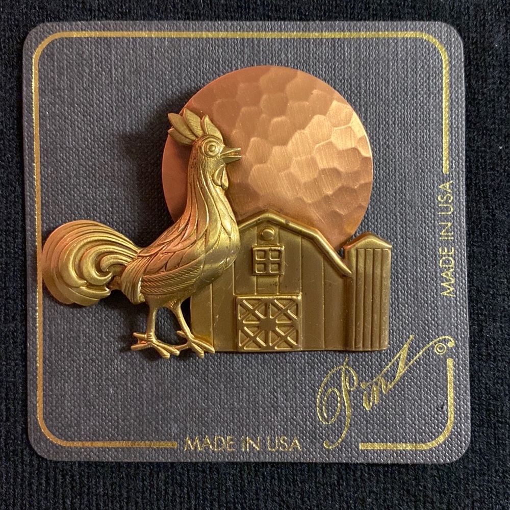 Full moon rooster over barn pin